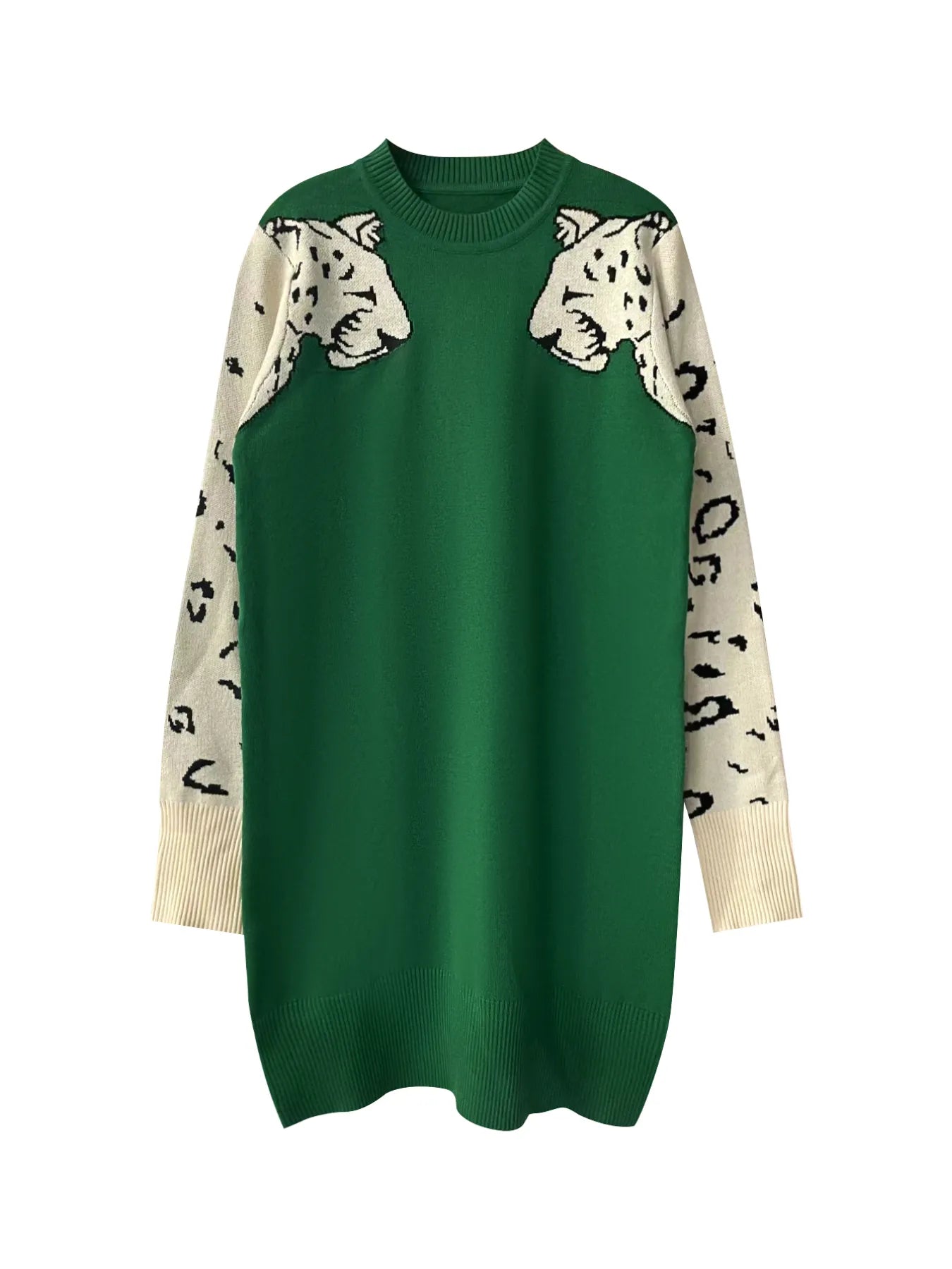 Leopard Round Neck Sweater Dress - Fashorio