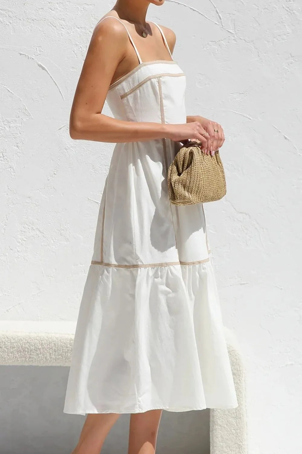 Contrast trim neckline detail on cami dress