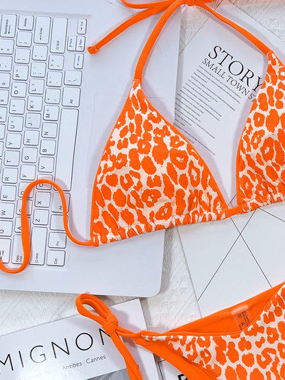 Leopard Print Halter Neck Bikini Set - Removable Padding - Fashorio