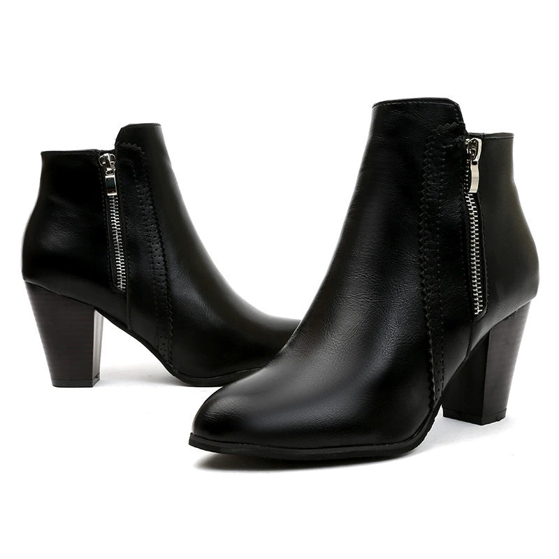 PU leather block heel boots back view