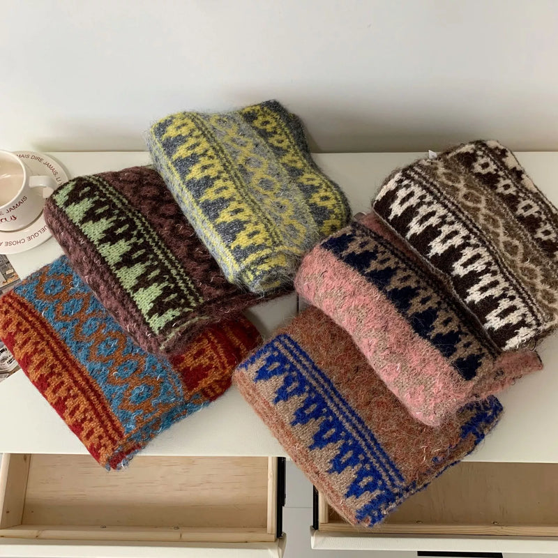 Vintage knitted pattern warm scarf around the neck