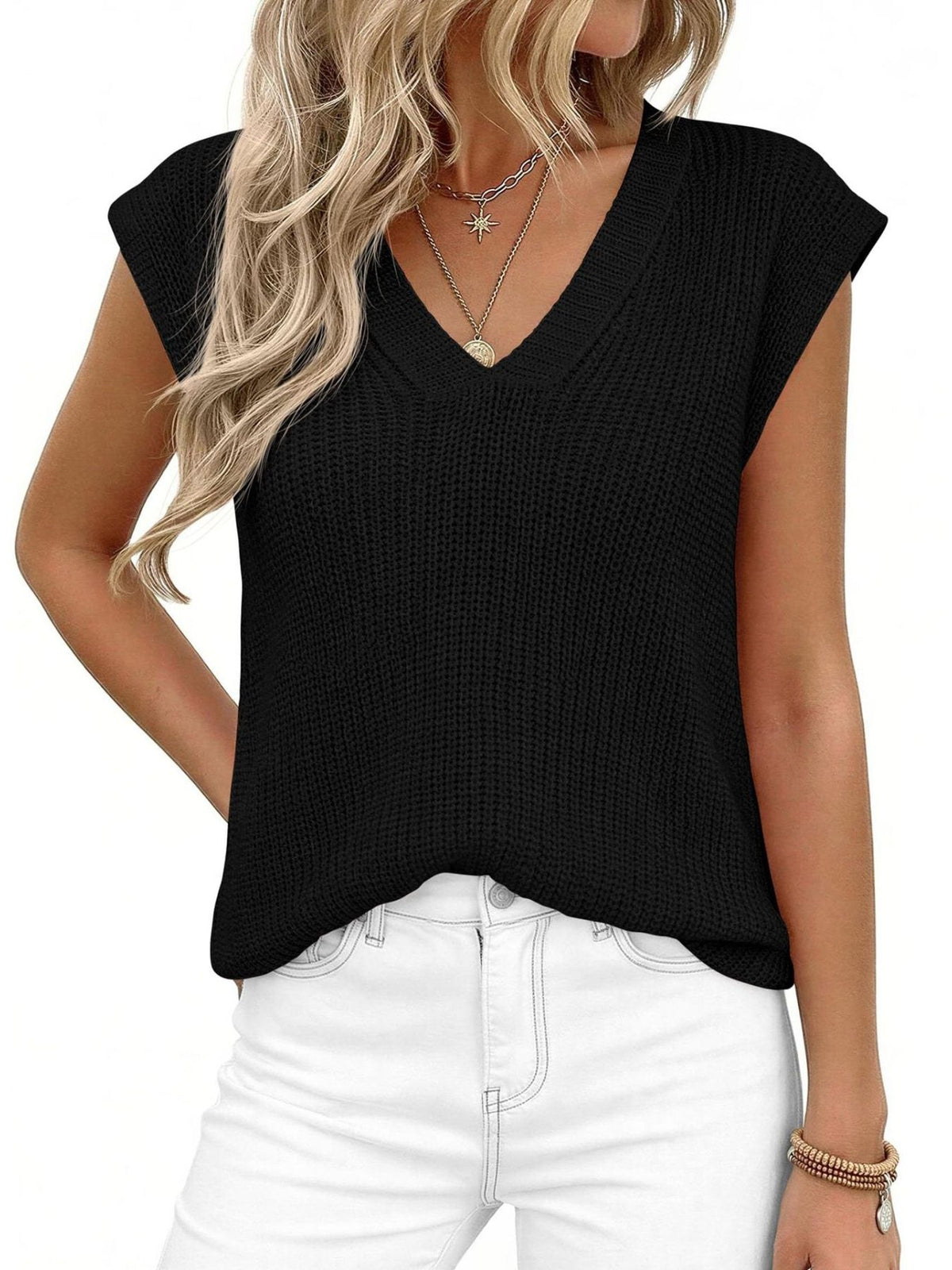 V Neck Knit Sweater Vest, view 9