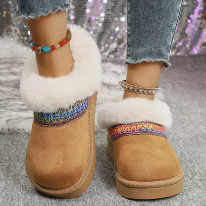 Fur-Lined Platform Boots with Decorative Woven Strap - Fashorio