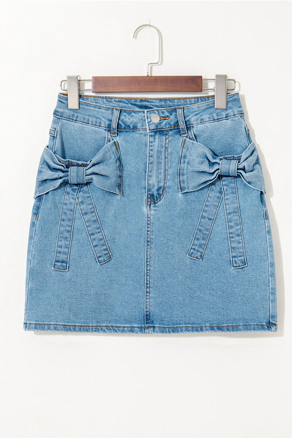 Acid Wash Bowknot Details High Waist Denim Skirt - Fashorio