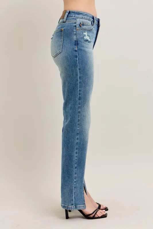 Judy Blue vintage wash denim close up