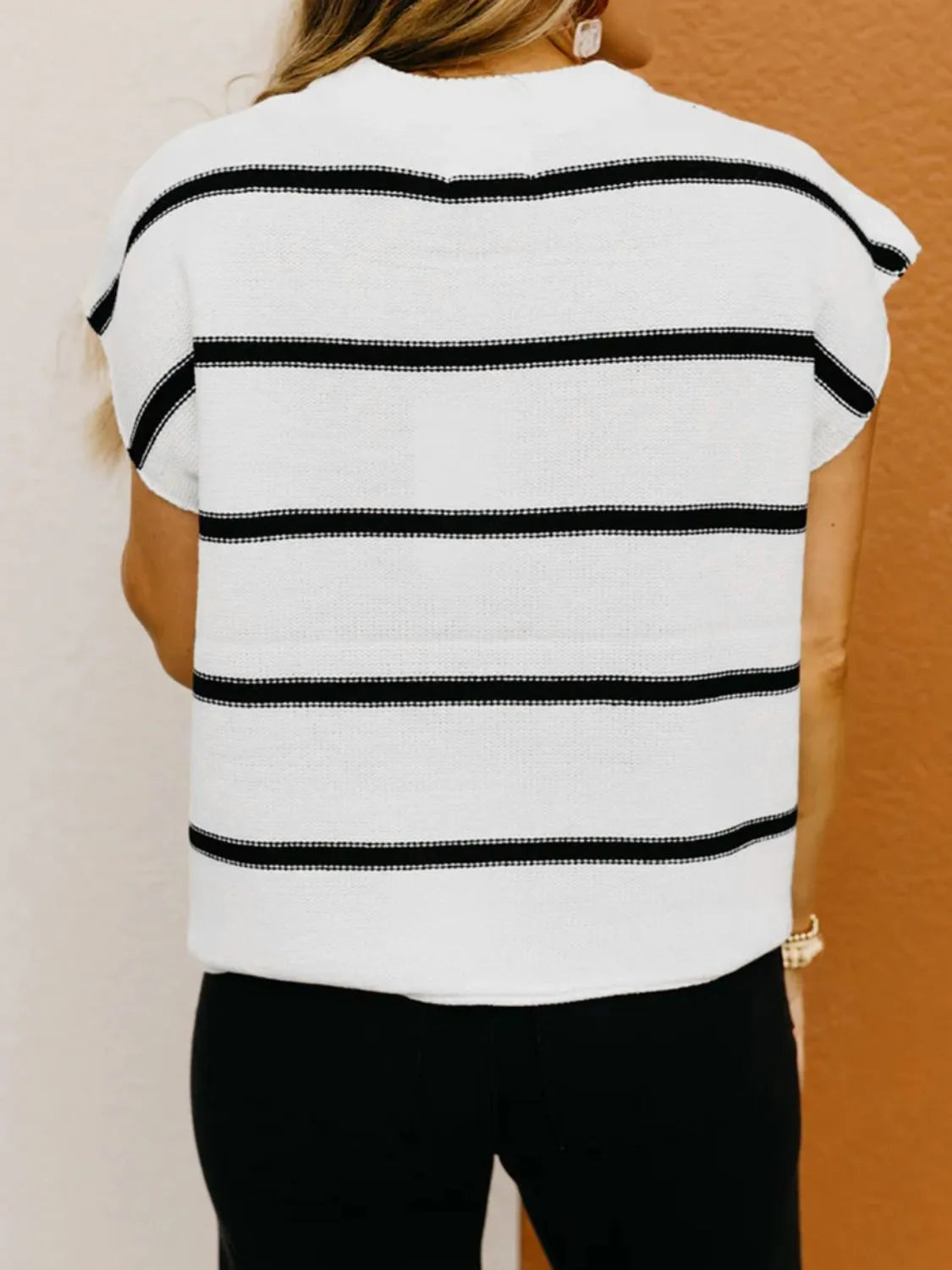 Striped Batwing Sleeve Knit Top - Fashorio