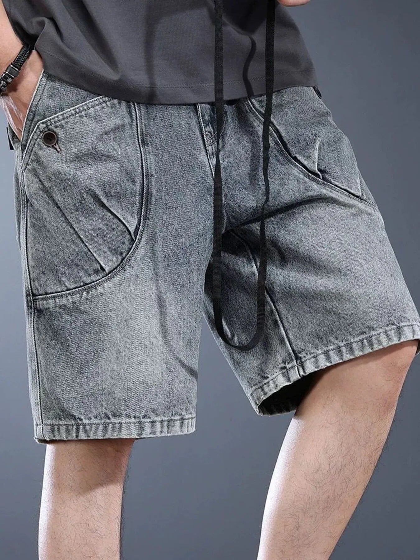 Men's Plus Size Washed Cargo Denim Shorts Light Blue - Fashorio