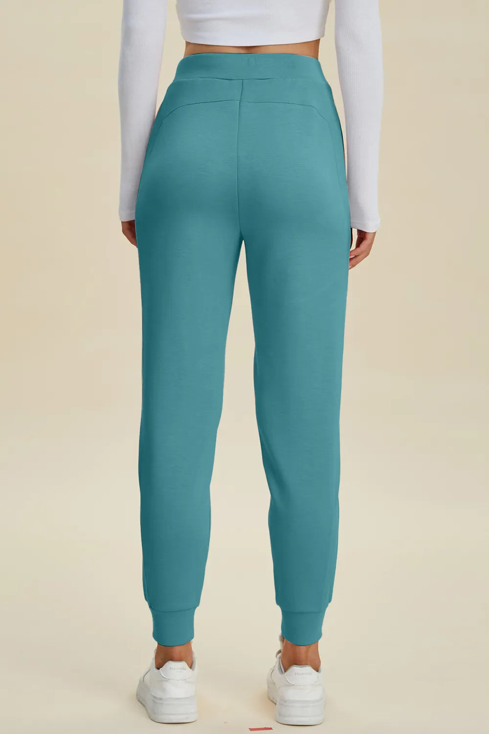 High waist drawstring scuba joggers styled outfit