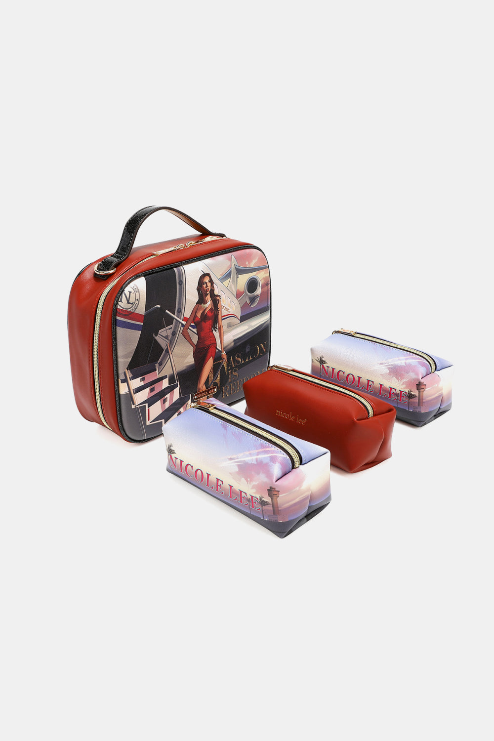 Nicole Lee USA Printed Handbag with Three Pouches - Fashorio