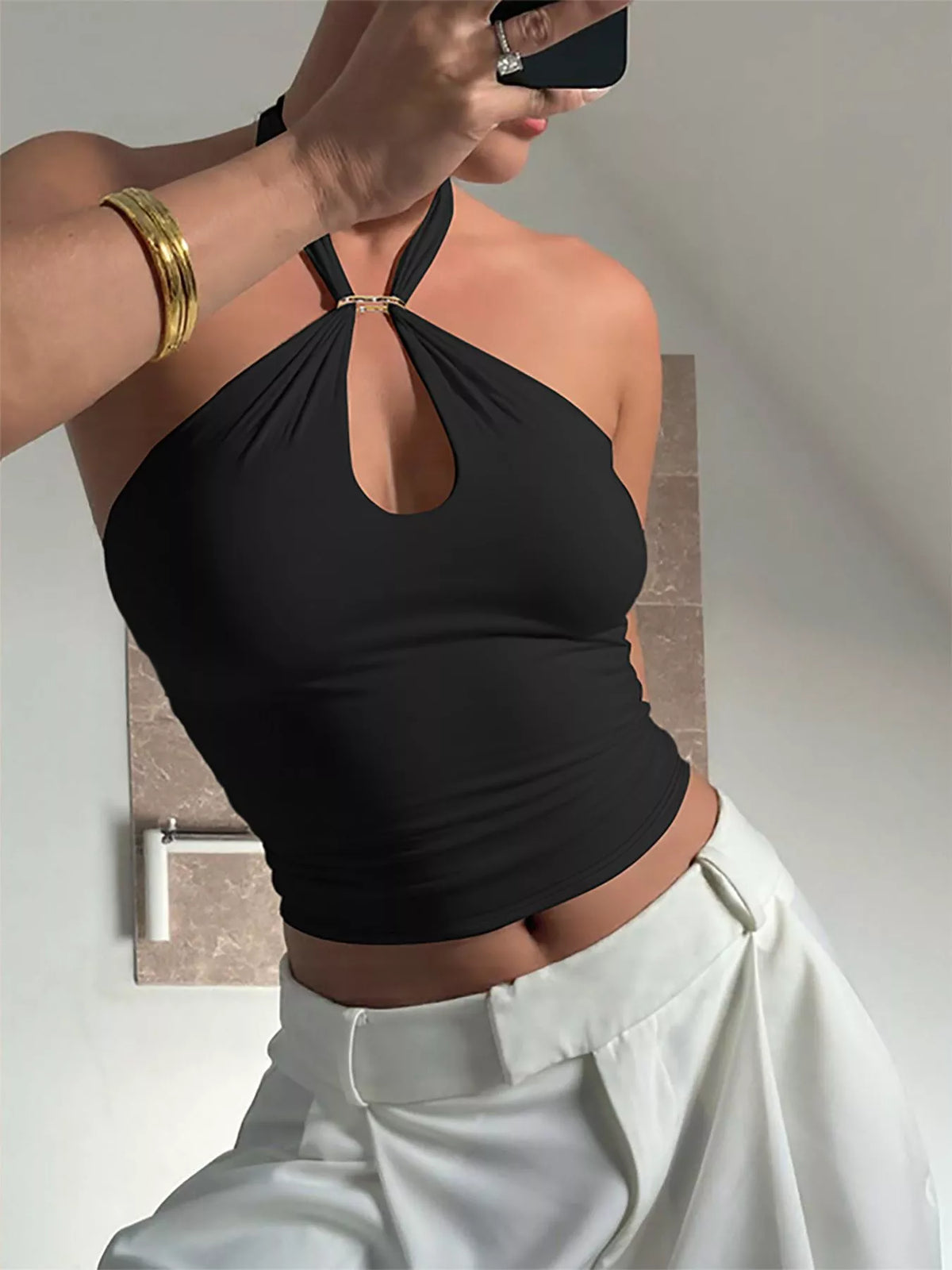 Halter neck keyhole cami front view