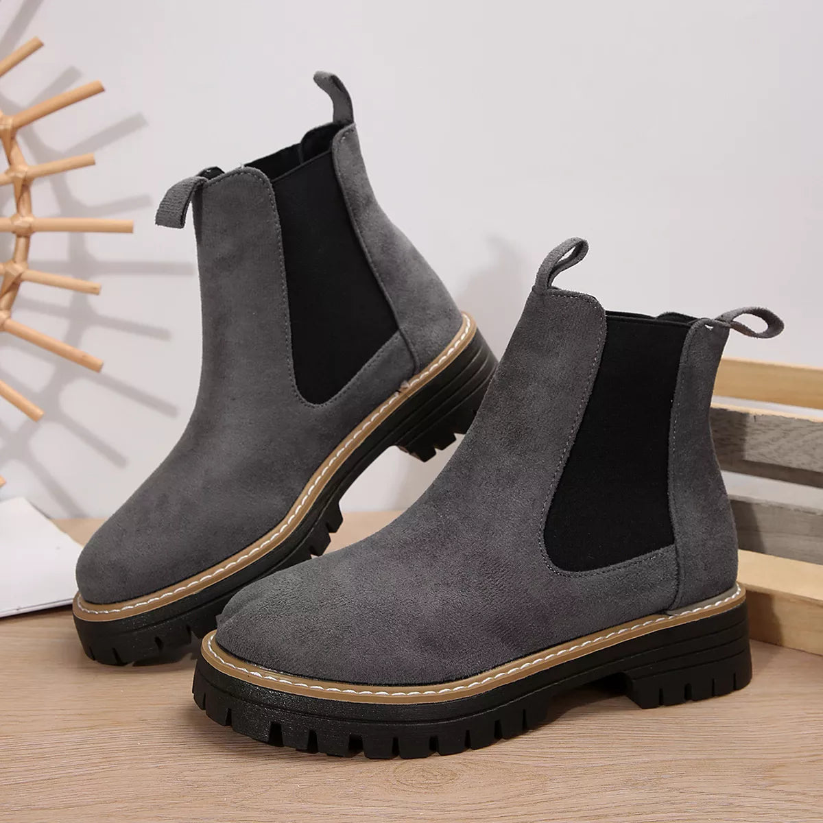 Platform boots styled on model