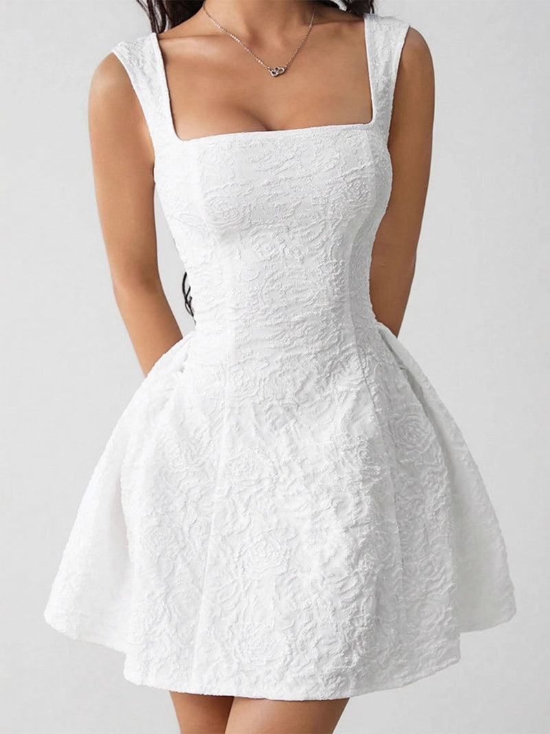 textured square neck mini dress front view