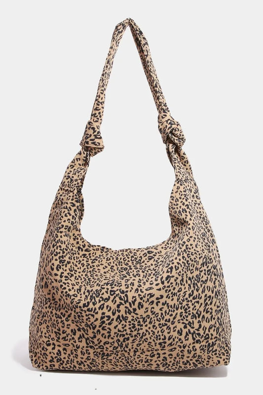 Fame Leopard Knotted Strap Shoulder Bag Camel One Size - Fashorio