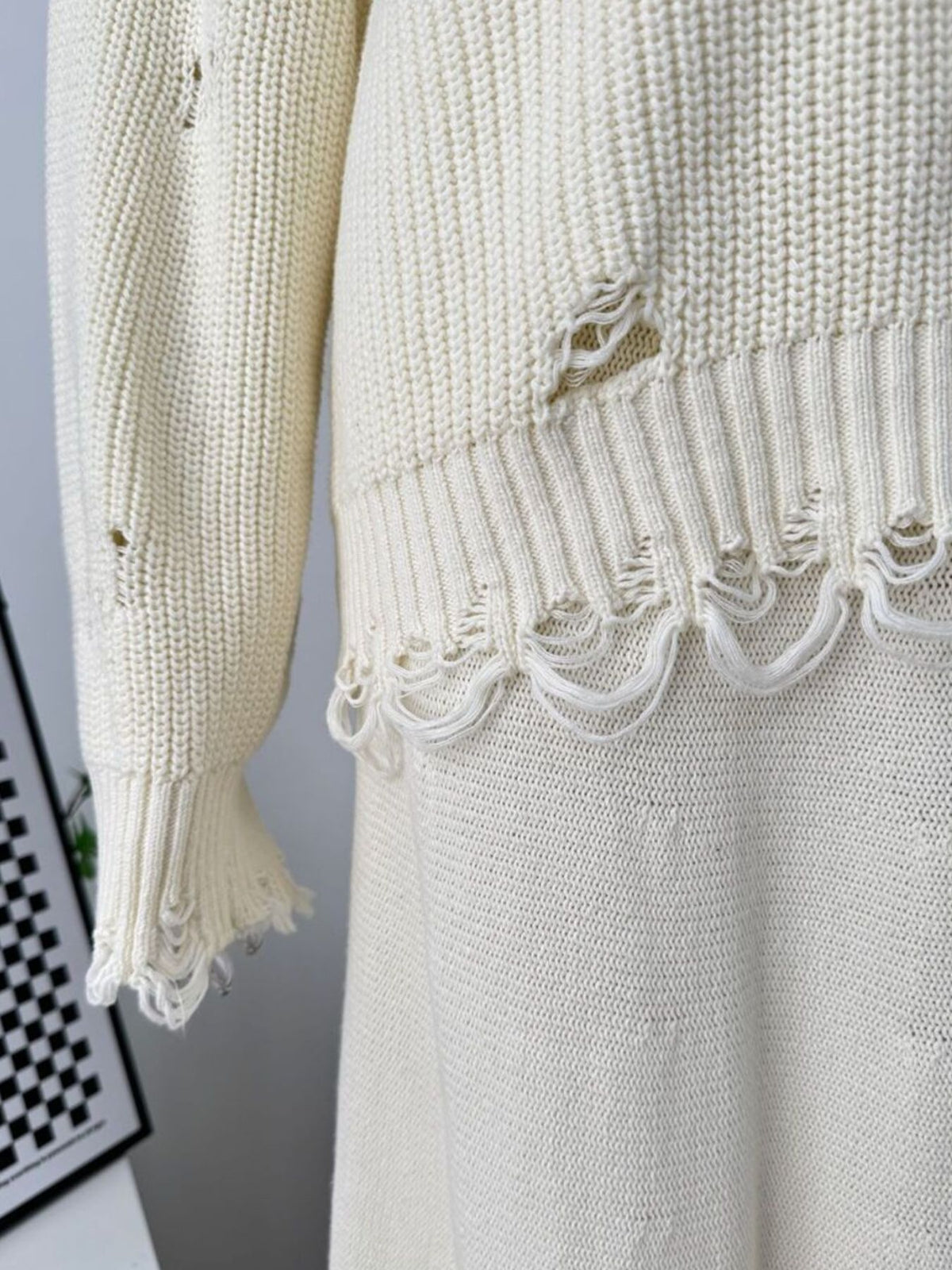 Distressed Sweater and Skirt Two Piece Set, view 14