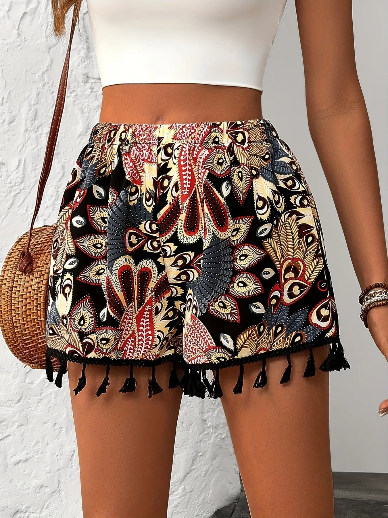Paisley Print Tassel Hem Shorts - Fashorio