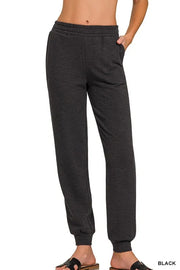 Zenana Cotton Slub Jogger Pants BLACK - Fashorio