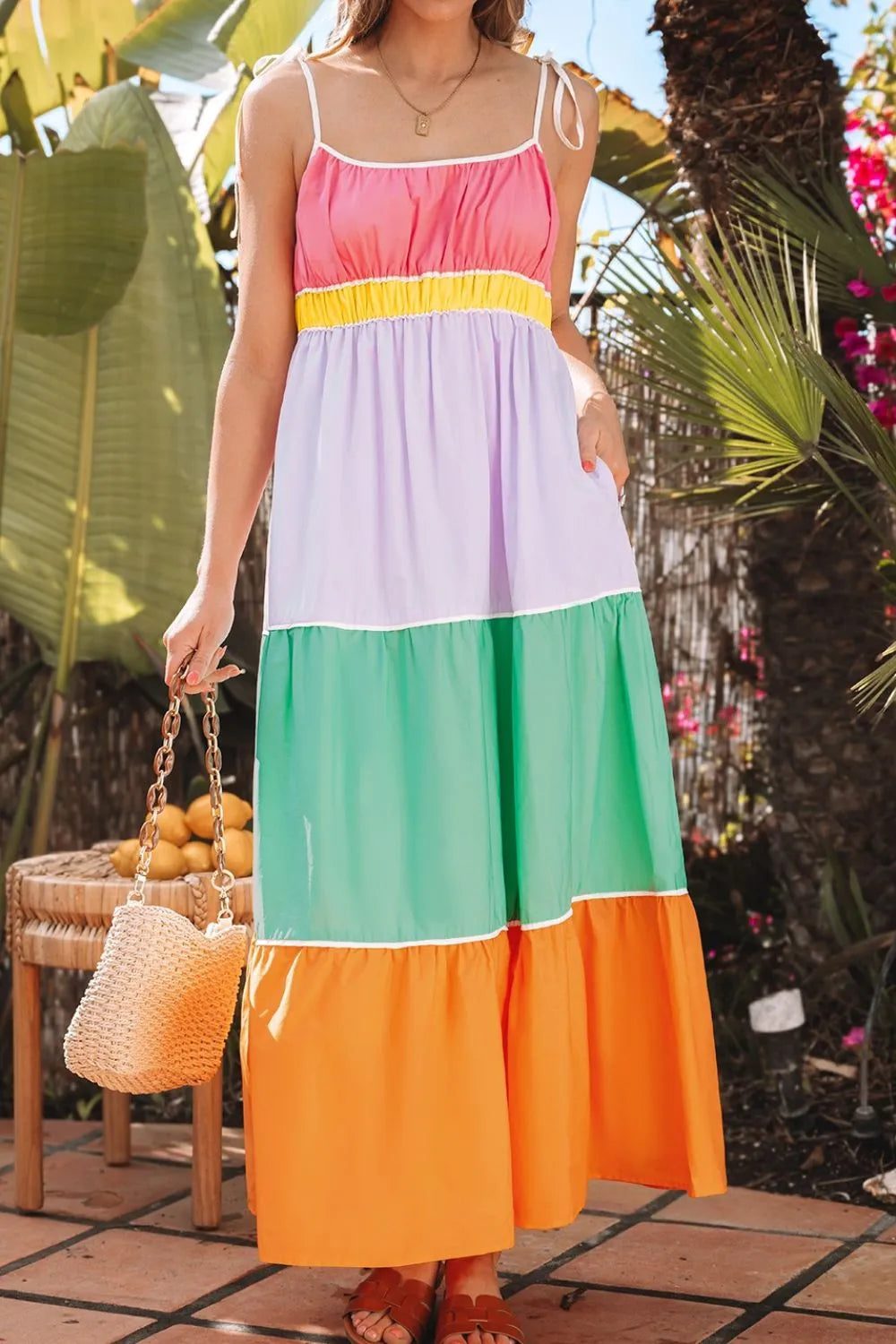 Color block maxi dress side view