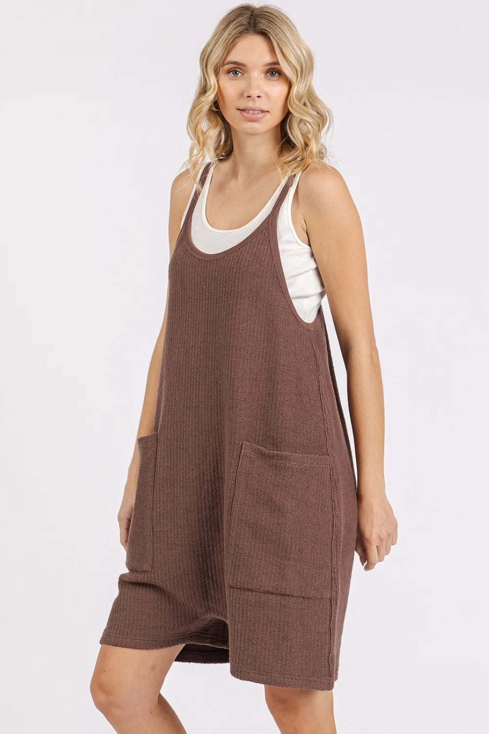 Brown overalls pocket detail