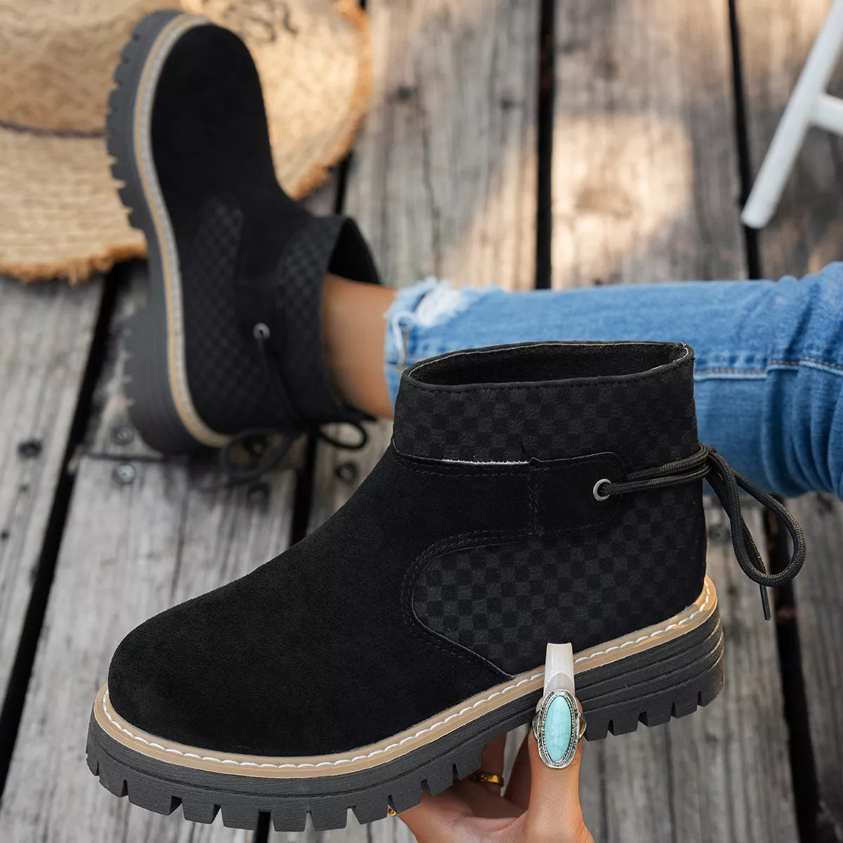 Round Toe Platform Boots back view