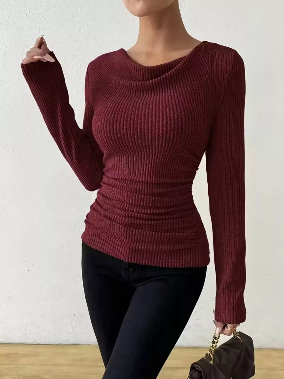 Ribbed long sleeve sweater full view