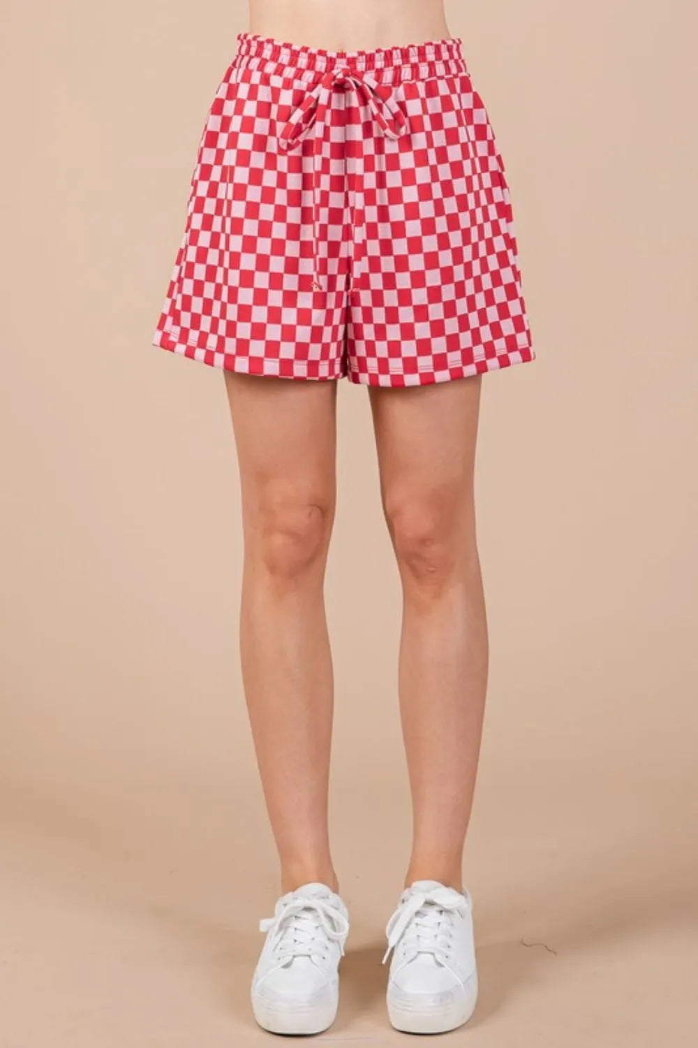 Ces Femme Checkered Round Neck Top and Shorts Set - Fashorio