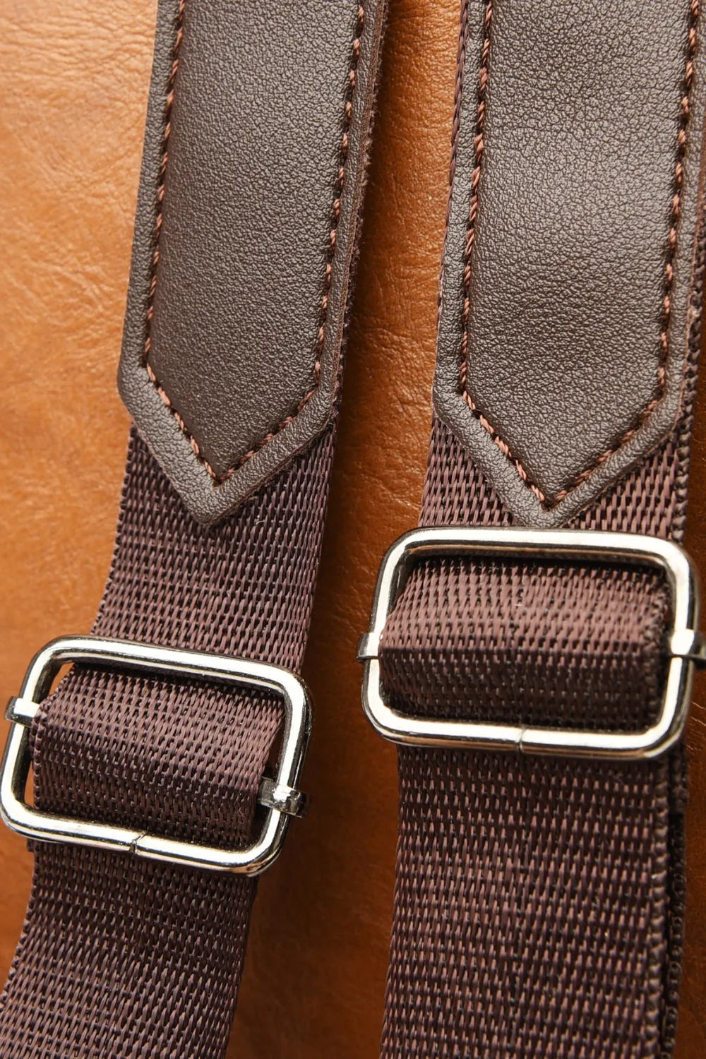 Faux leather backpack close up of the material