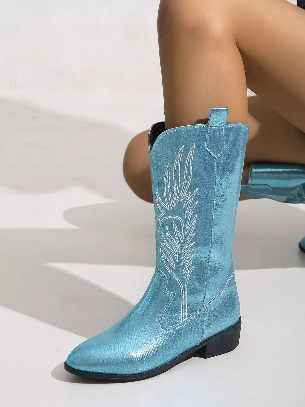embroidered block heel boots sole view