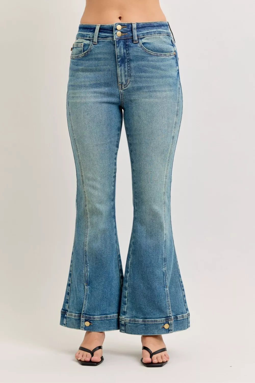Judy Blue high waist vintage wash flare jeans front view