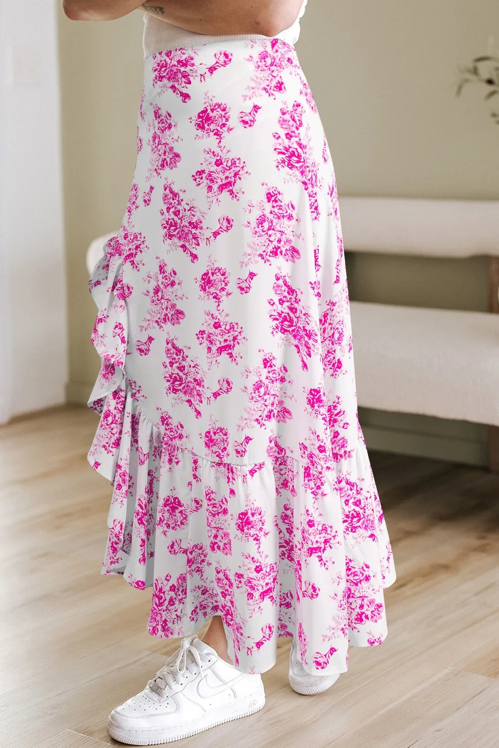 Close up of floral print fabric