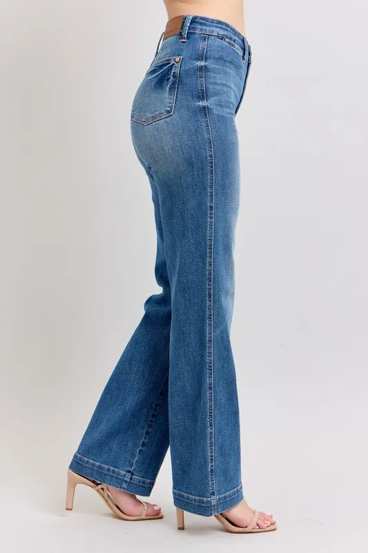 Judy Blue High Waist Contrast Thread Straight Jeans, view 7