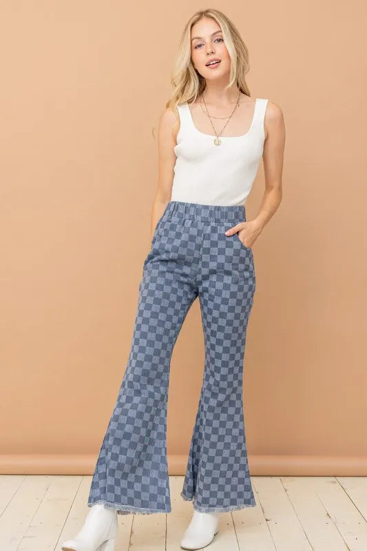 And The Why Checkerboard High Waist Bell Pants - Fashorio