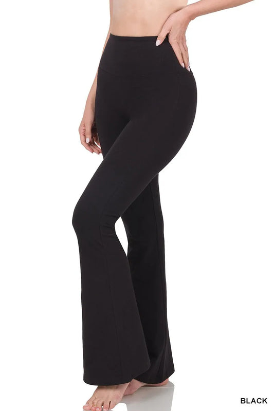 Zenana Wide Waistband Yoga Flare Pants BLACK - Fashorio