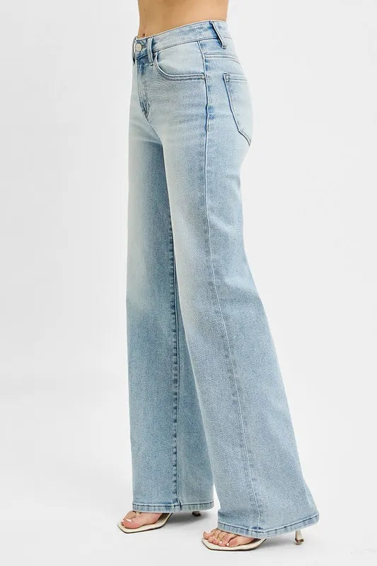 RISEN High Rise Wide Leg 90's Jeans - Fashorio