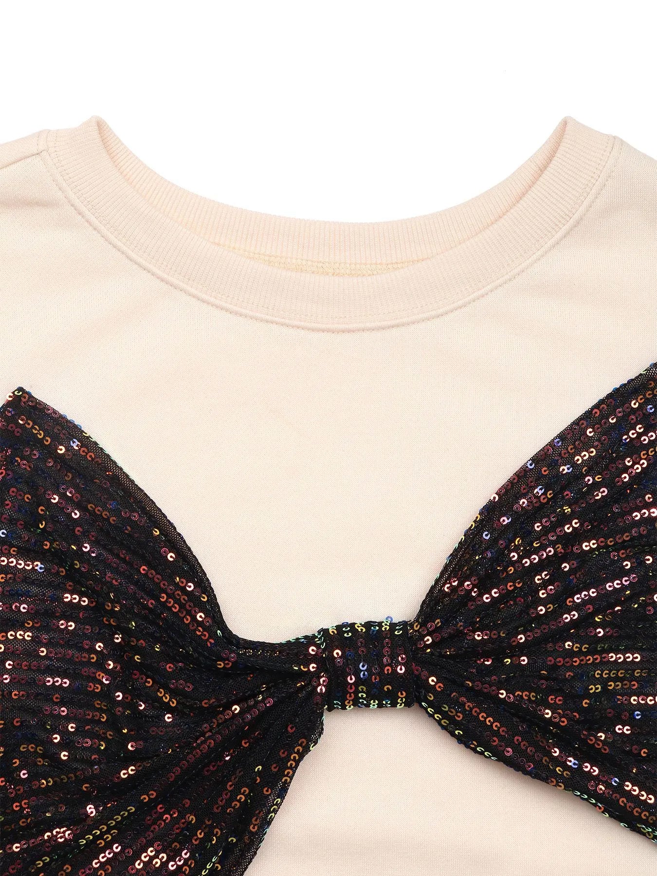 Sequined Bow Round Neck Sweatshirt - Fashorio