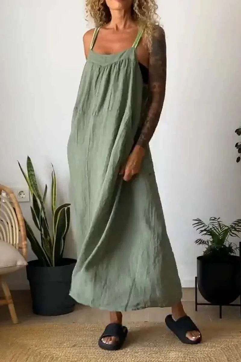 Ruched Cami Maxi Dress with Pockets Plus Size full length view
