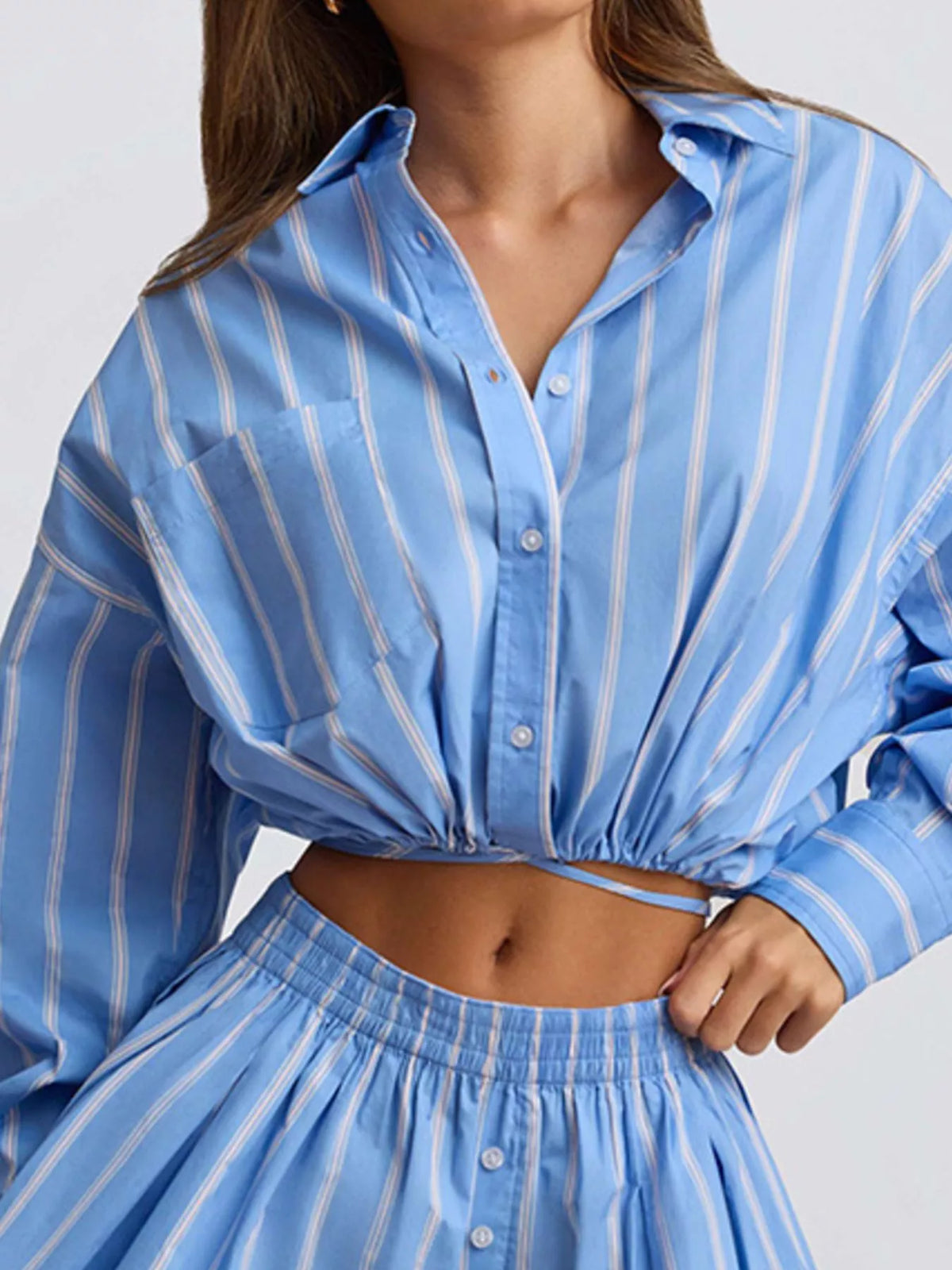 Striped Button Up Shirt and Shorts Set, view 13