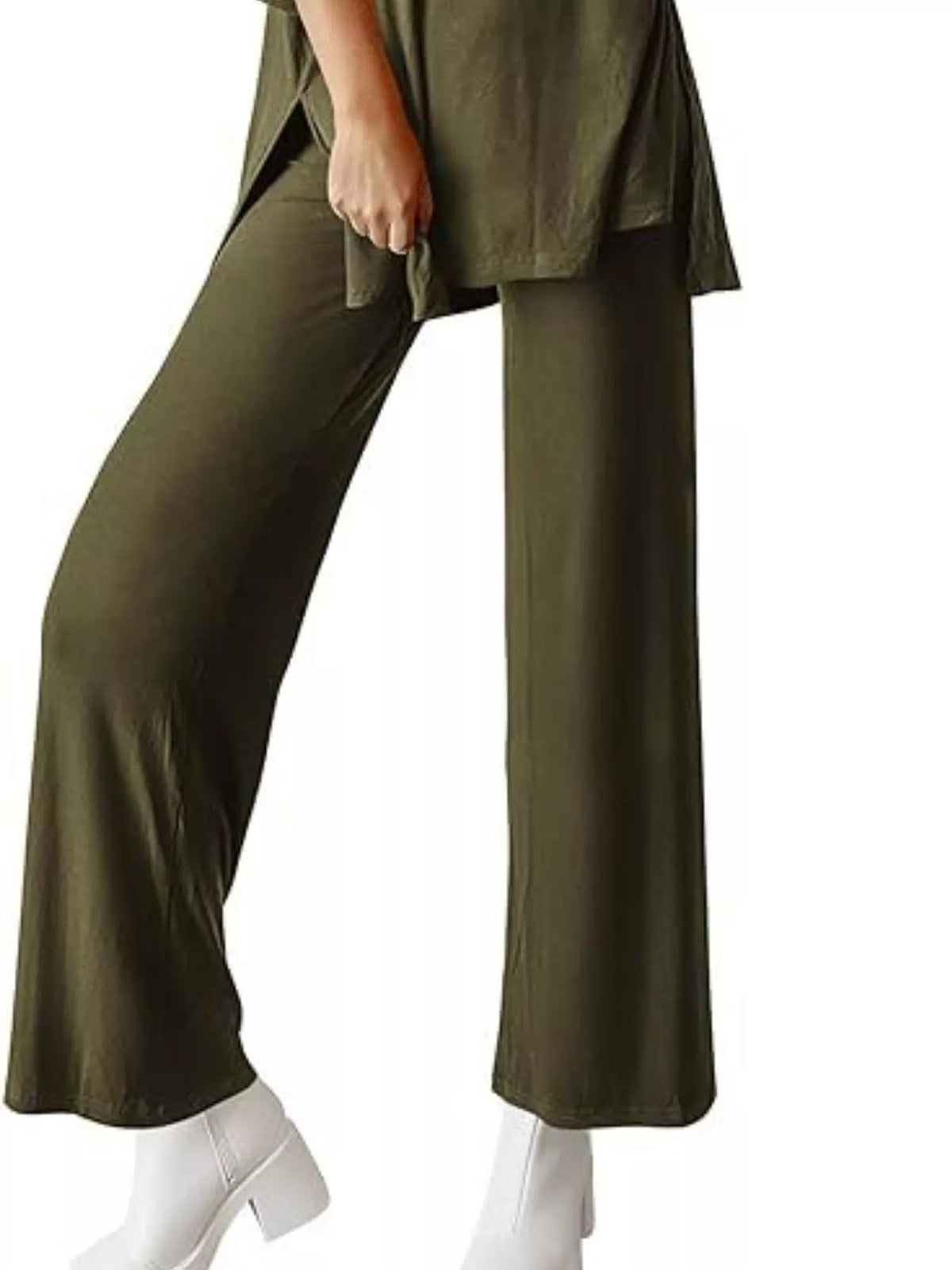 Relaxed fit pants set slit detail