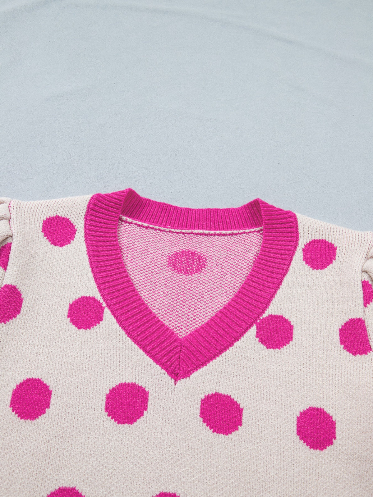 Polka Dot Puff Short Sleeve Sweater Top, view 6