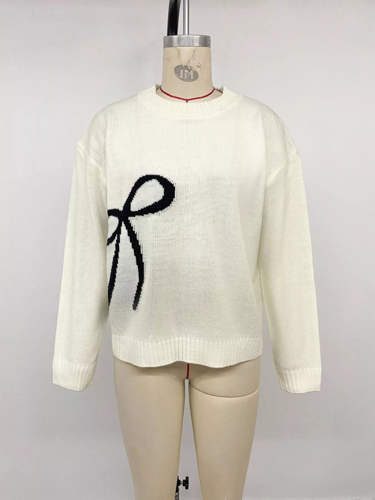 Bow Graphic Round Neck Sweater, view 6