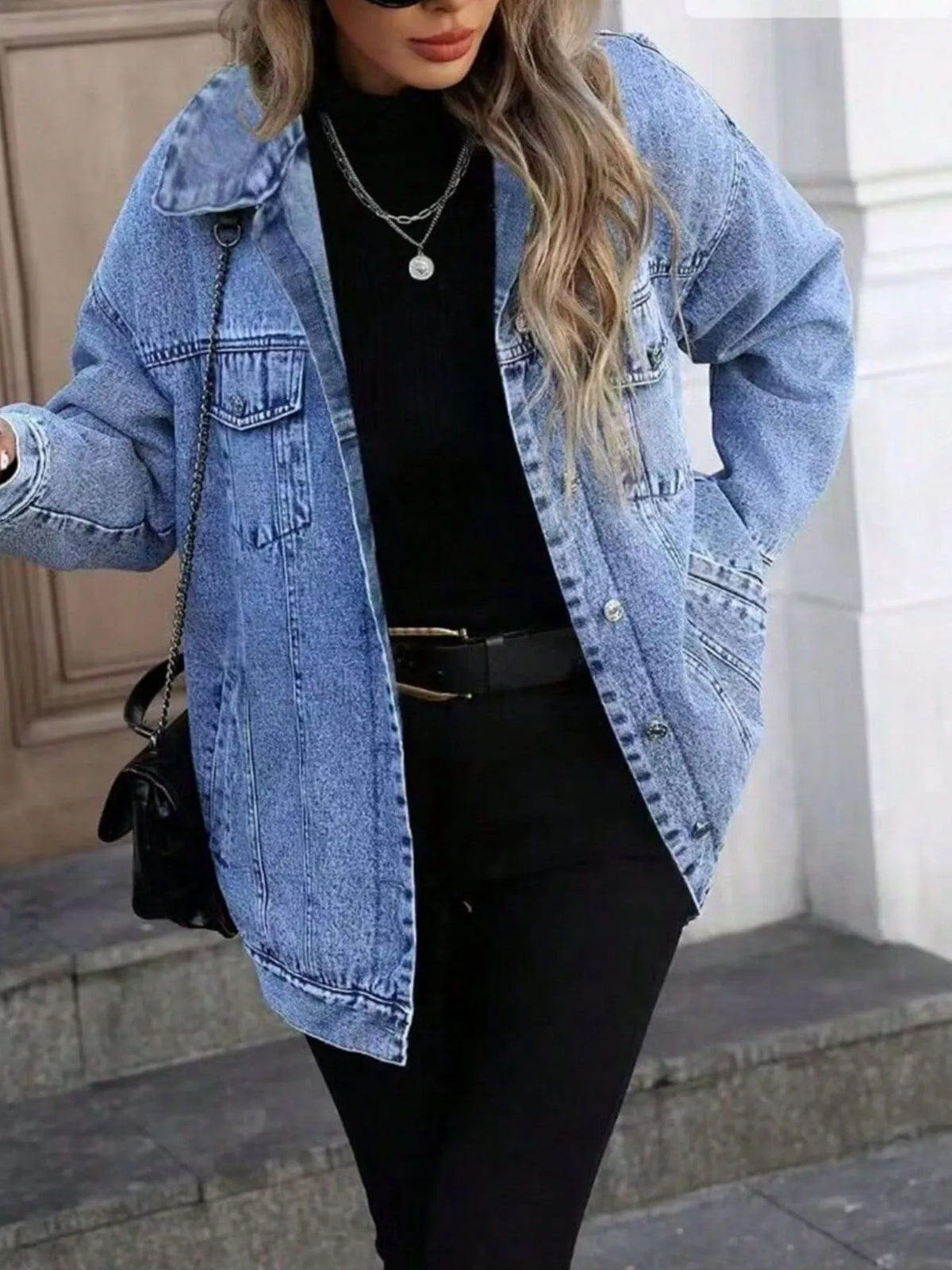 Washed Oversized Denim Jacket in Gray