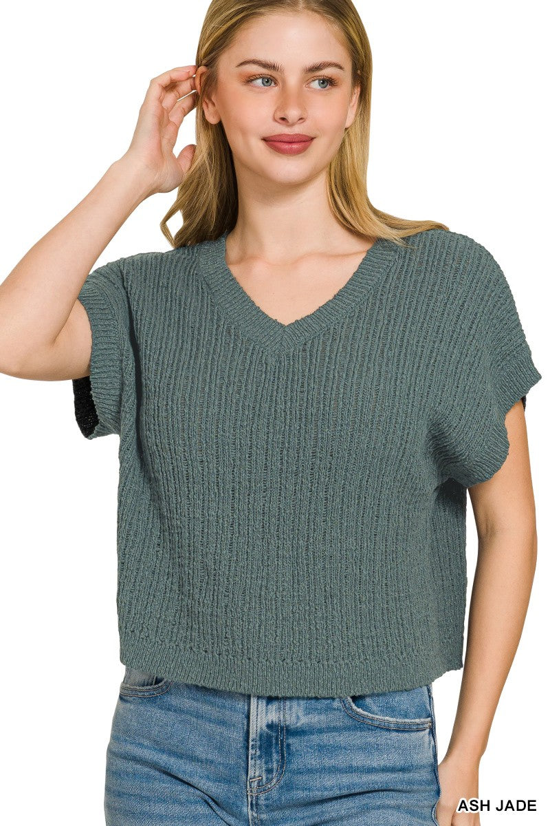 Ash jade cropped sweater neckline detail