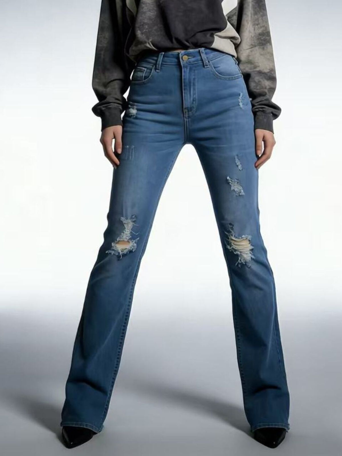 High Waist Distressed Jeans, view 6