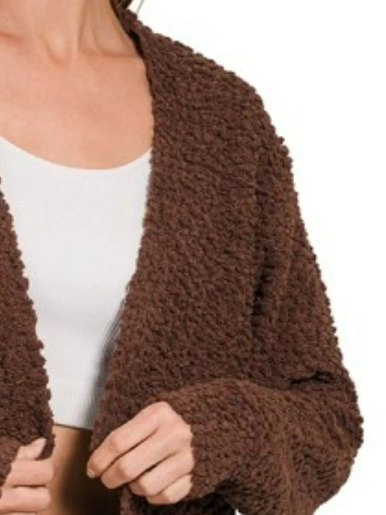 Zenana Long Sleeve Popcorn Sweater Cardigan with Pockets - Fashorio