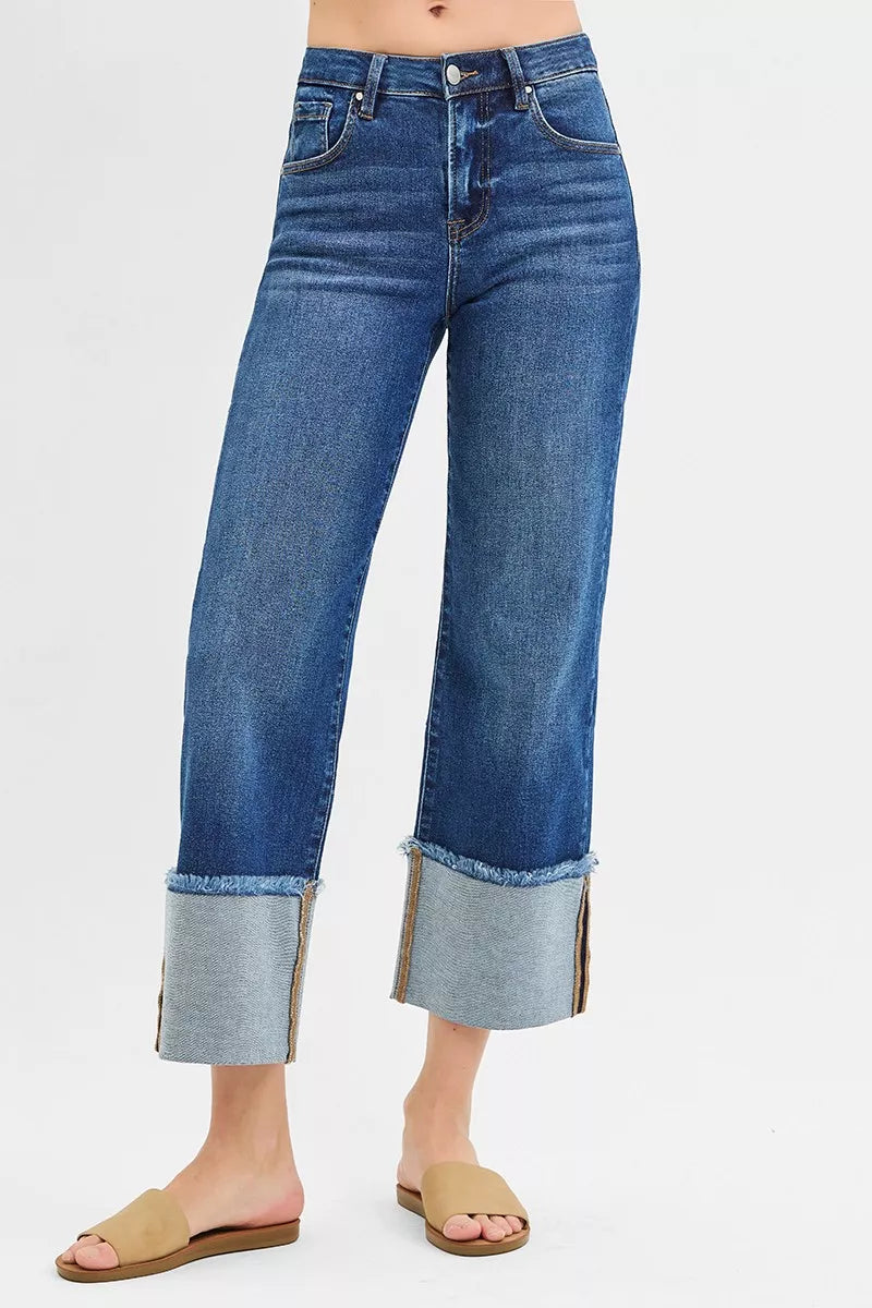 RISEN dark wash wide leg jeans side view