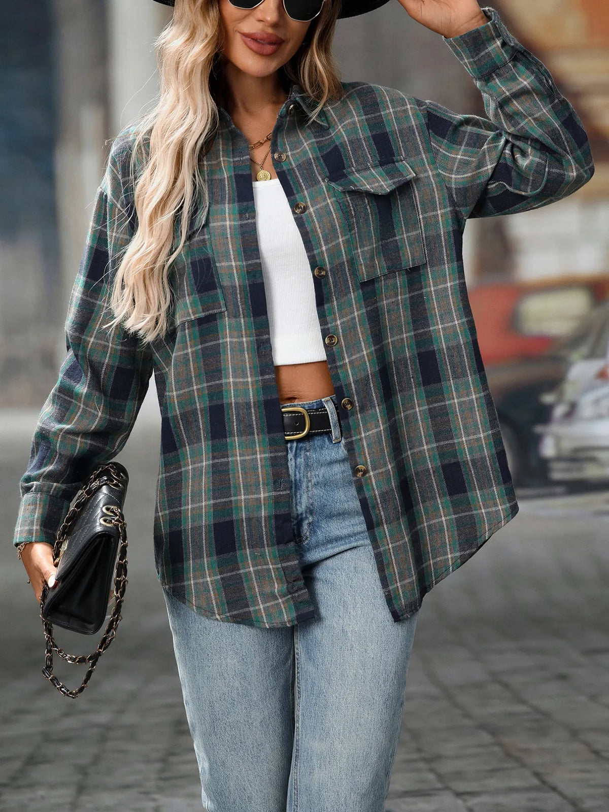 Oversized Plaid Button Up Shirt, view 27