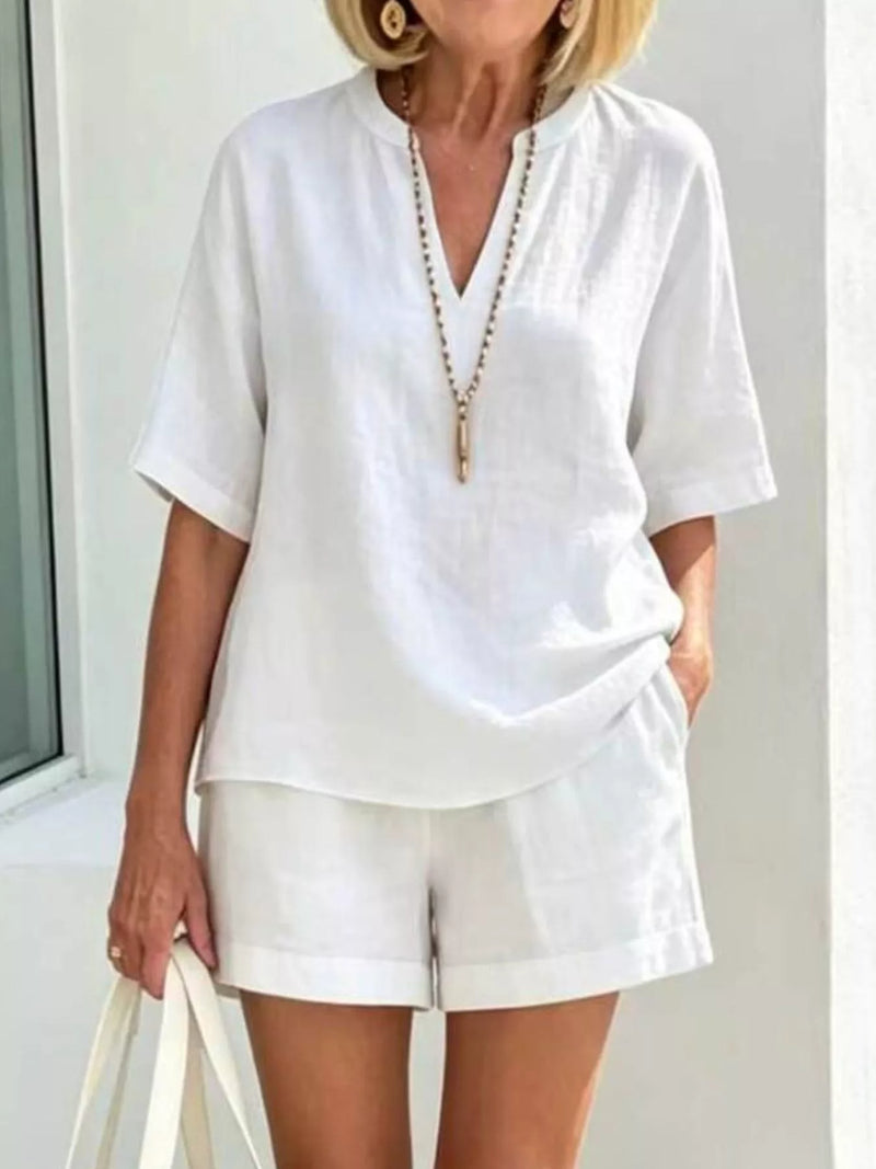 Half sleeve top and shorts two piece set front view