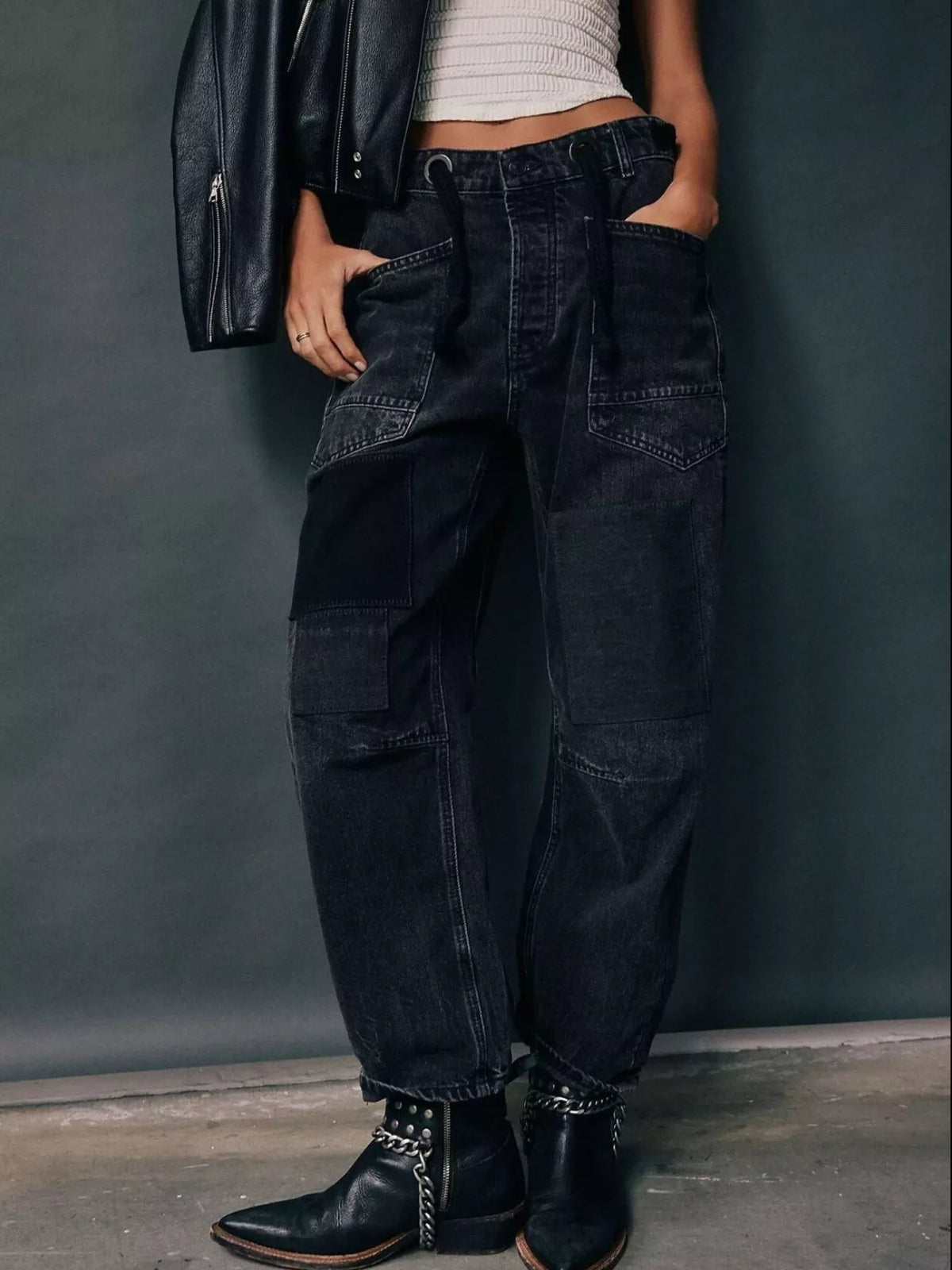 Back view of relaxed fit jeans