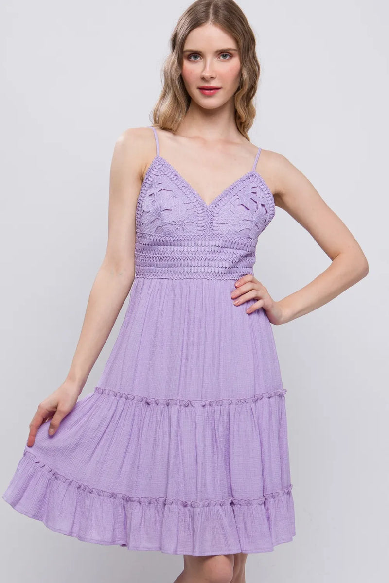 Love Tree Lace Detail Tied V Neck Mini Cami Dress