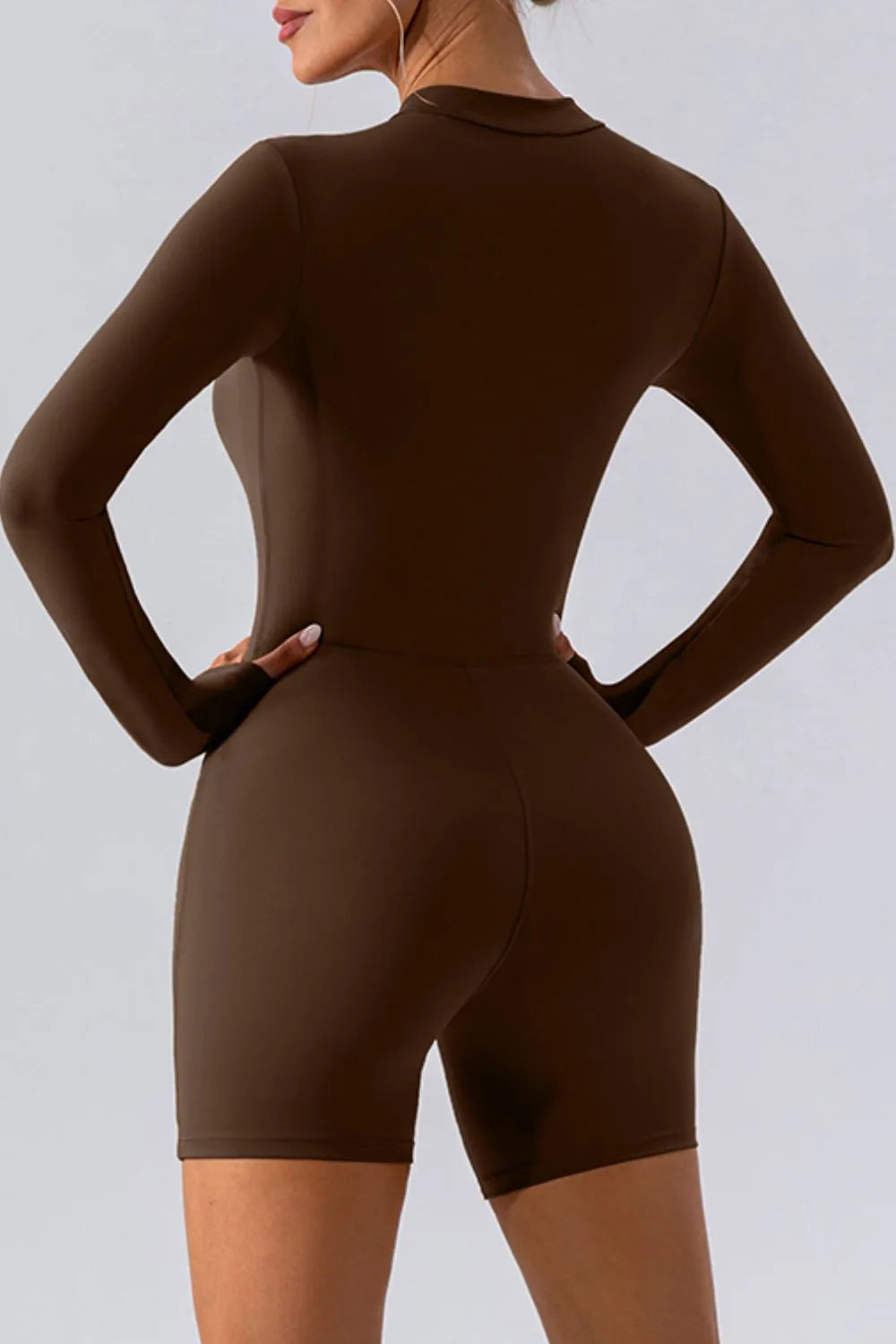half zip active romper close up detail