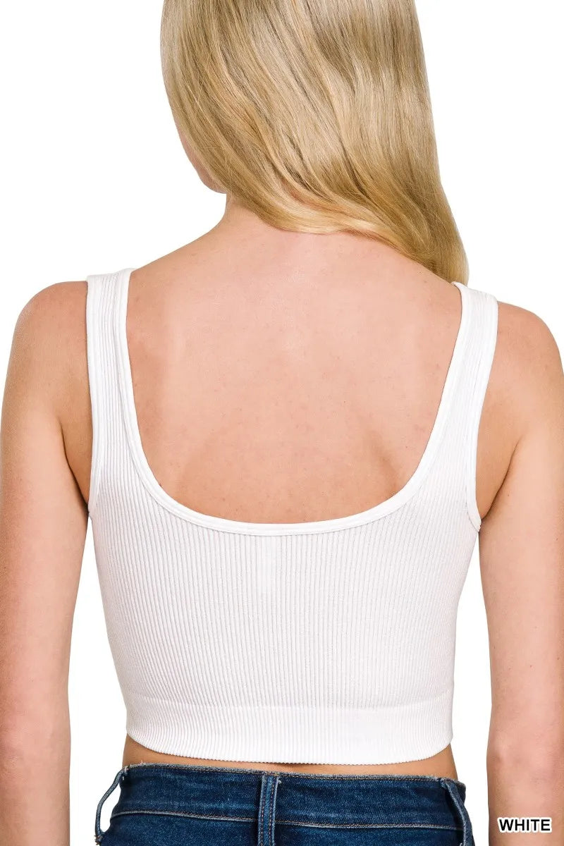 Zenana Seamless Split Neck Bra Tank Top - Fashorio
